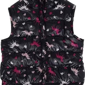 Epic Threads Macys Unicorn Print Puffer Vest girls 7/8 reversible fur lining
